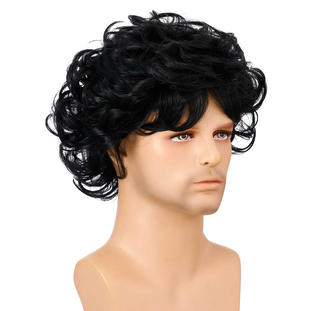 Men's Black Short Wavy Shaggy Style Layered Natural Wigs