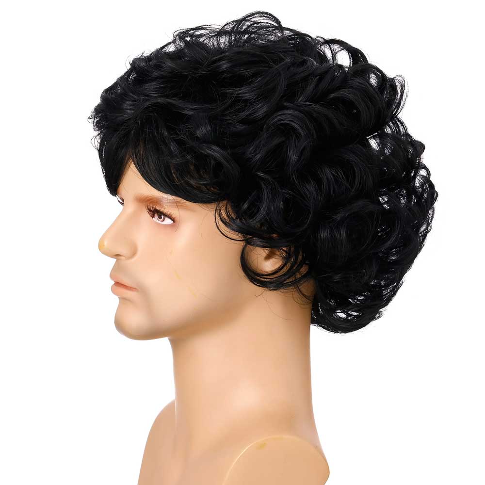 Men's Black Short Wavy Shaggy Style Layered Natural Wigs