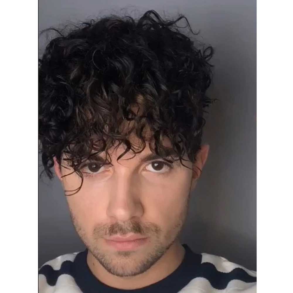 Short Curly Mens Black Wig Fluffy Synthetic Wig for Male Guy