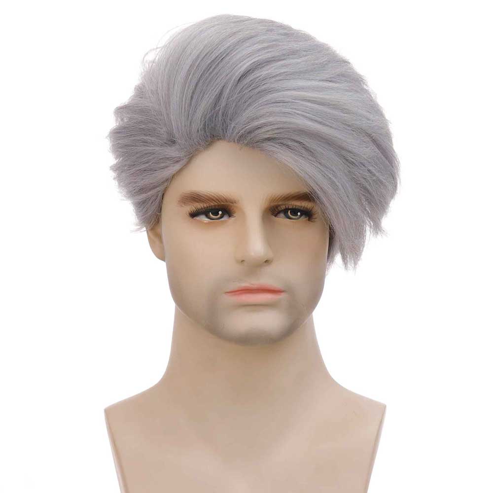 Silver Grey Wig Natural Layered Heat Resistant Hair for Male Guy