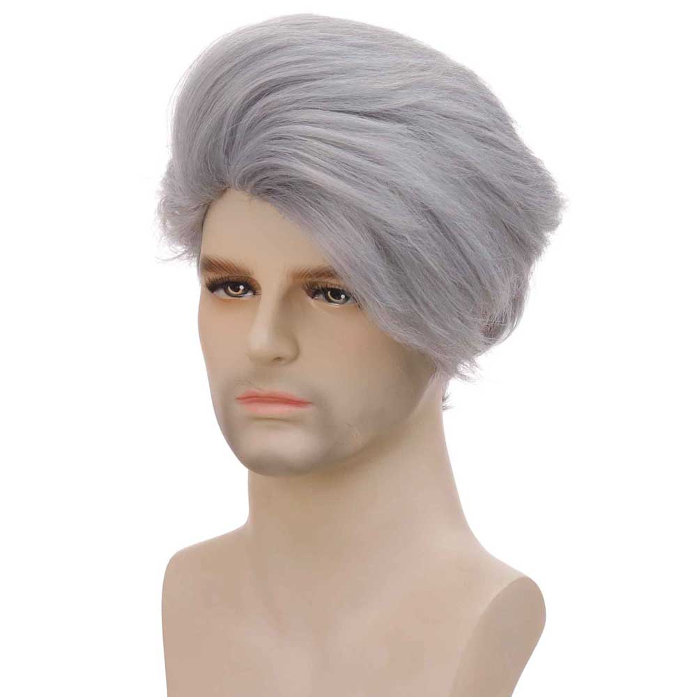 Silver Grey Wig Natural Layered Heat Resistant Hair for Male Guy