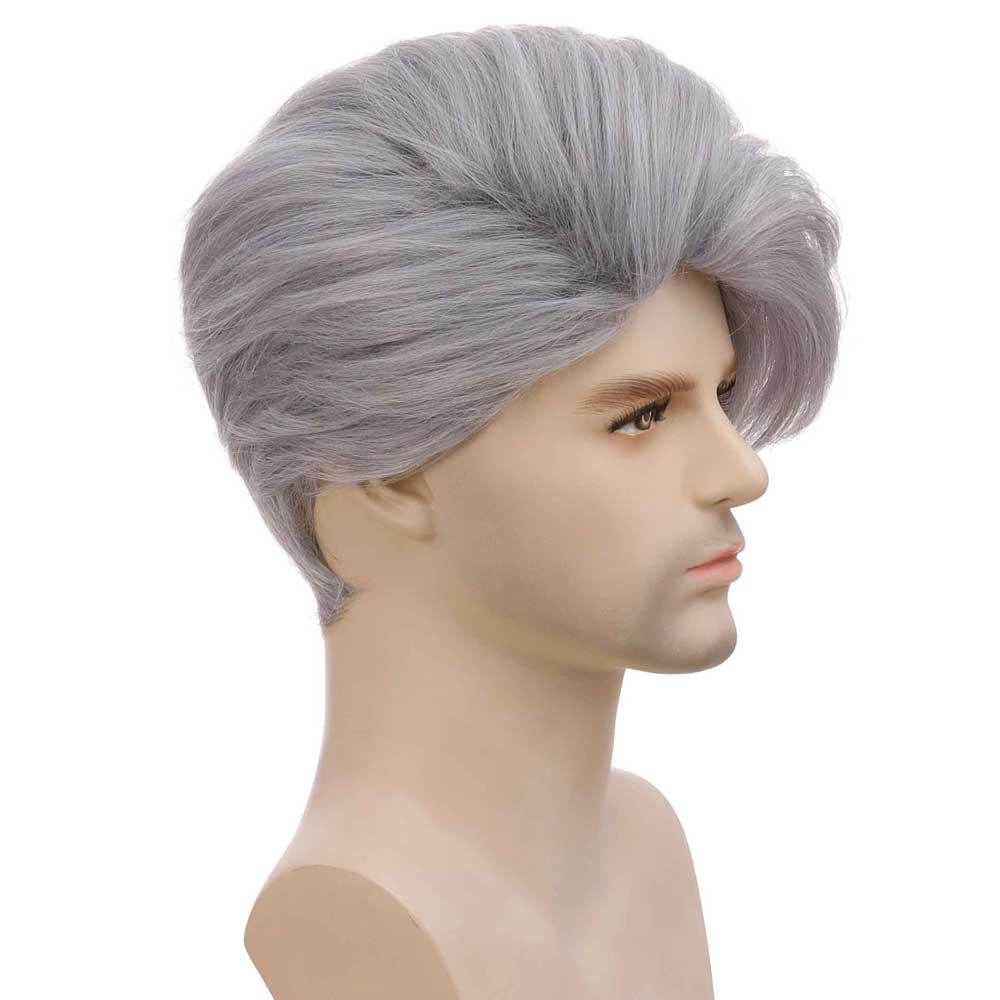 Silver Grey Wig Natural Layered Heat Resistant Hair for Male Guy