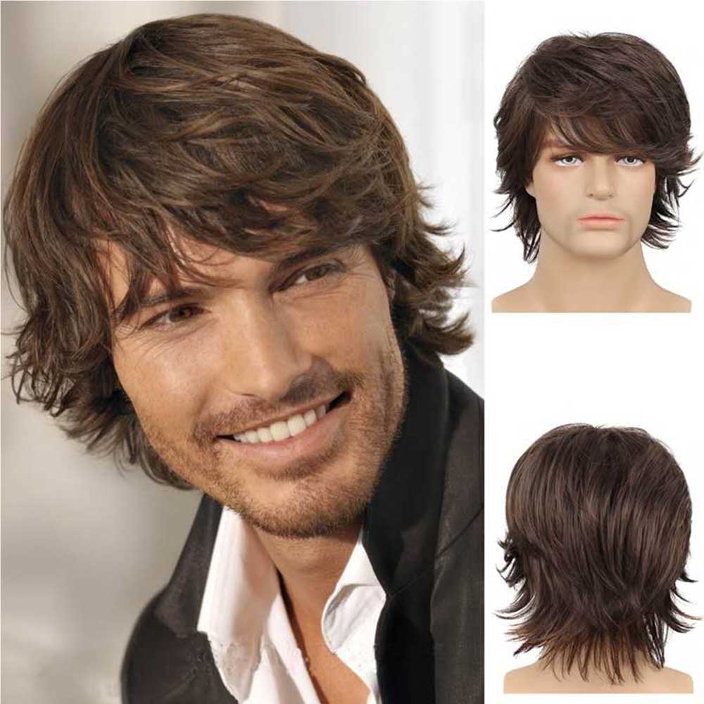 Handsome Brown Wig for Mens Fluffy Toupee for Daily Social