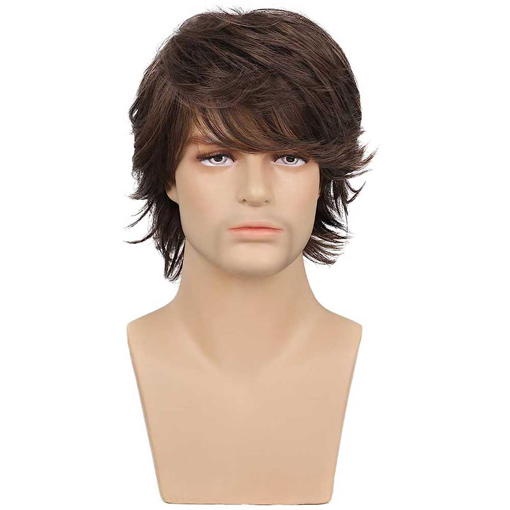 Handsome Brown Wig for Mens Fluffy Toupee for Daily Social