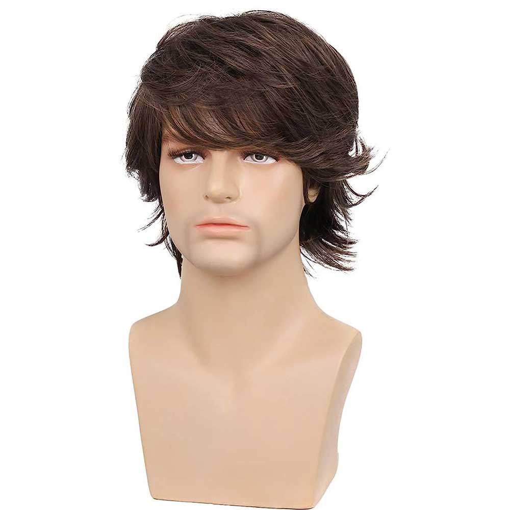 Handsome Brown Wig for Mens Fluffy Toupee for Daily Social