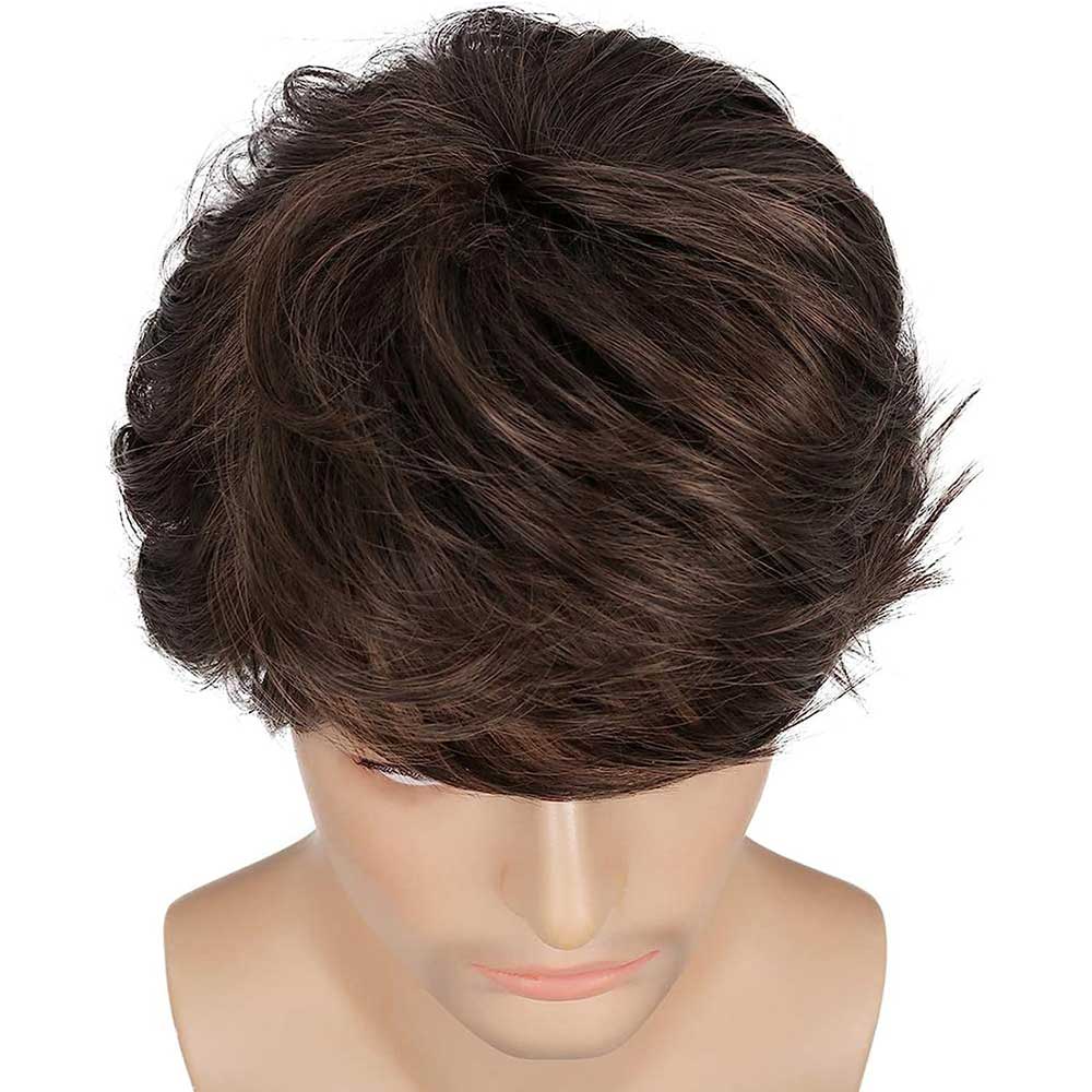 Handsome Brown Wig for Mens Fluffy Toupee for Daily Social