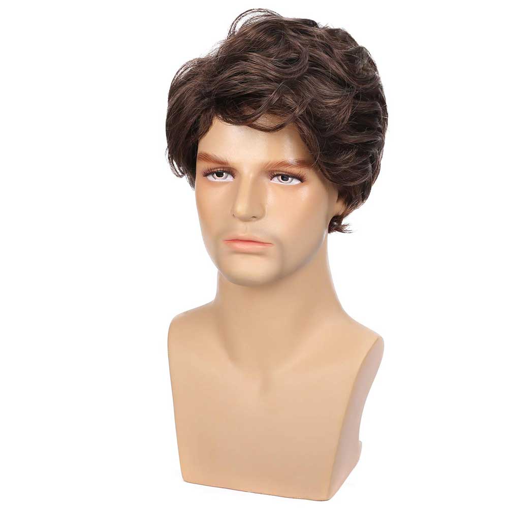 Mens Wigs Brown Short Wavy Shaggy Cosplay Halloween Costume