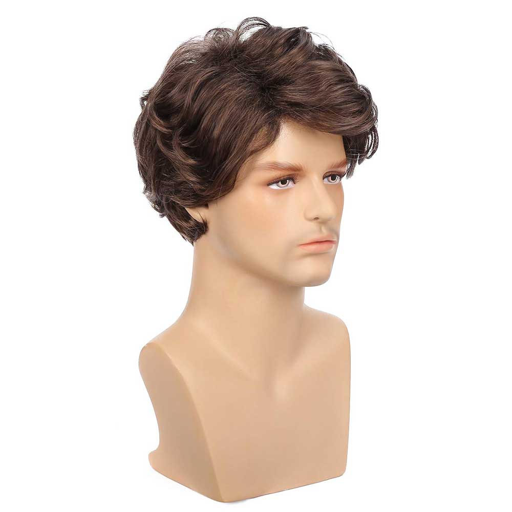 Mens Wigs Brown Short Wavy Shaggy Cosplay Halloween Costume