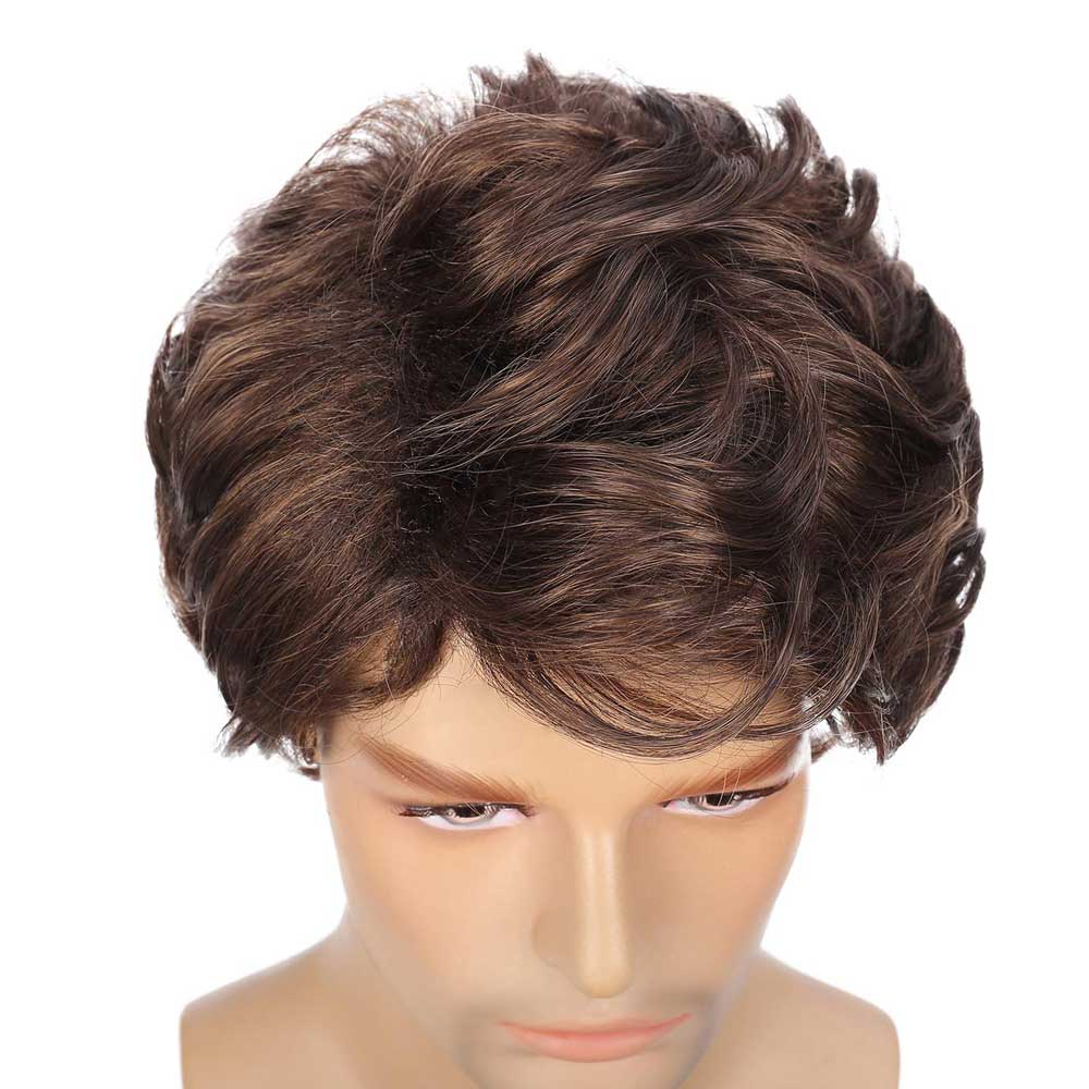 Mens Wigs Brown Short Wavy Shaggy Cosplay Halloween Costume