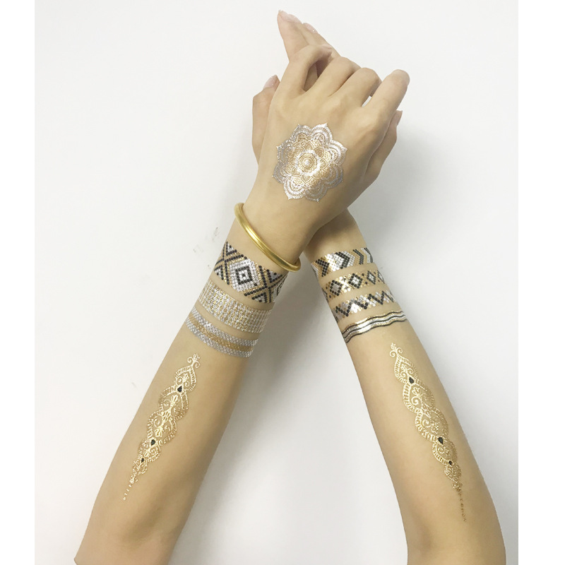 9 Sheet Metallic Jewelry Fake Temporary Tattoo Stickers