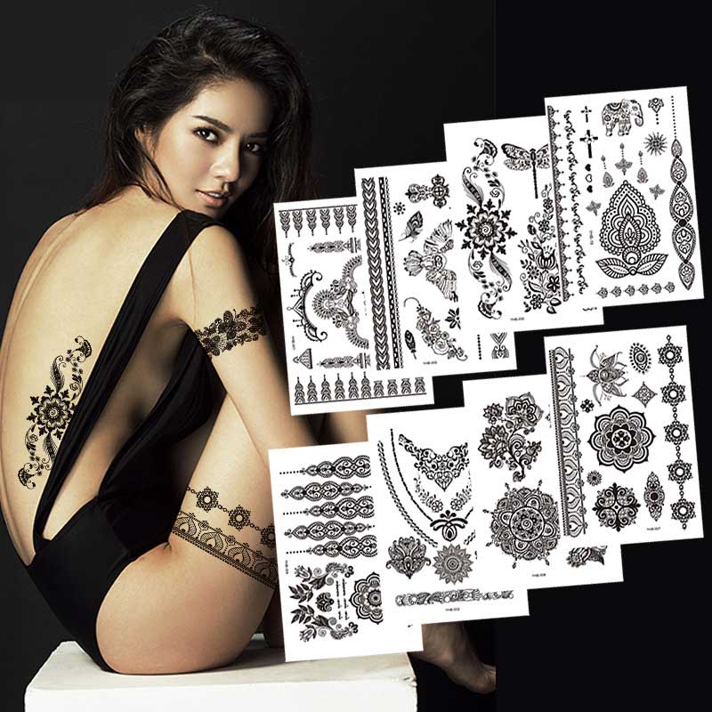 10 Sheet Sexy Black Lace Fake Tattoo Stickers For Girls Fashion